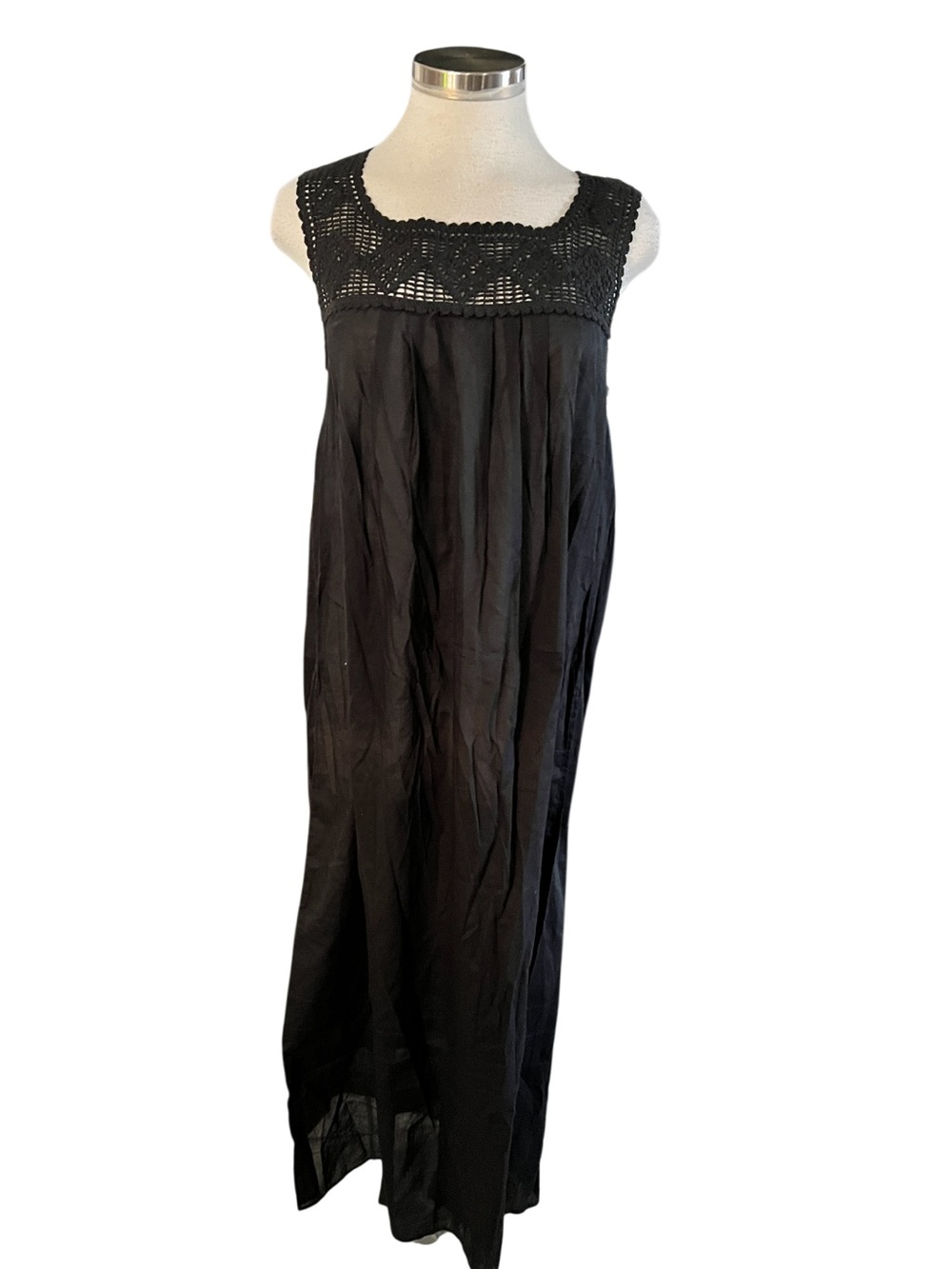 J. Crew Black Crochet-trim dress Black Midi (tie waist not included) Size XS NWT - Picture 2 of 8